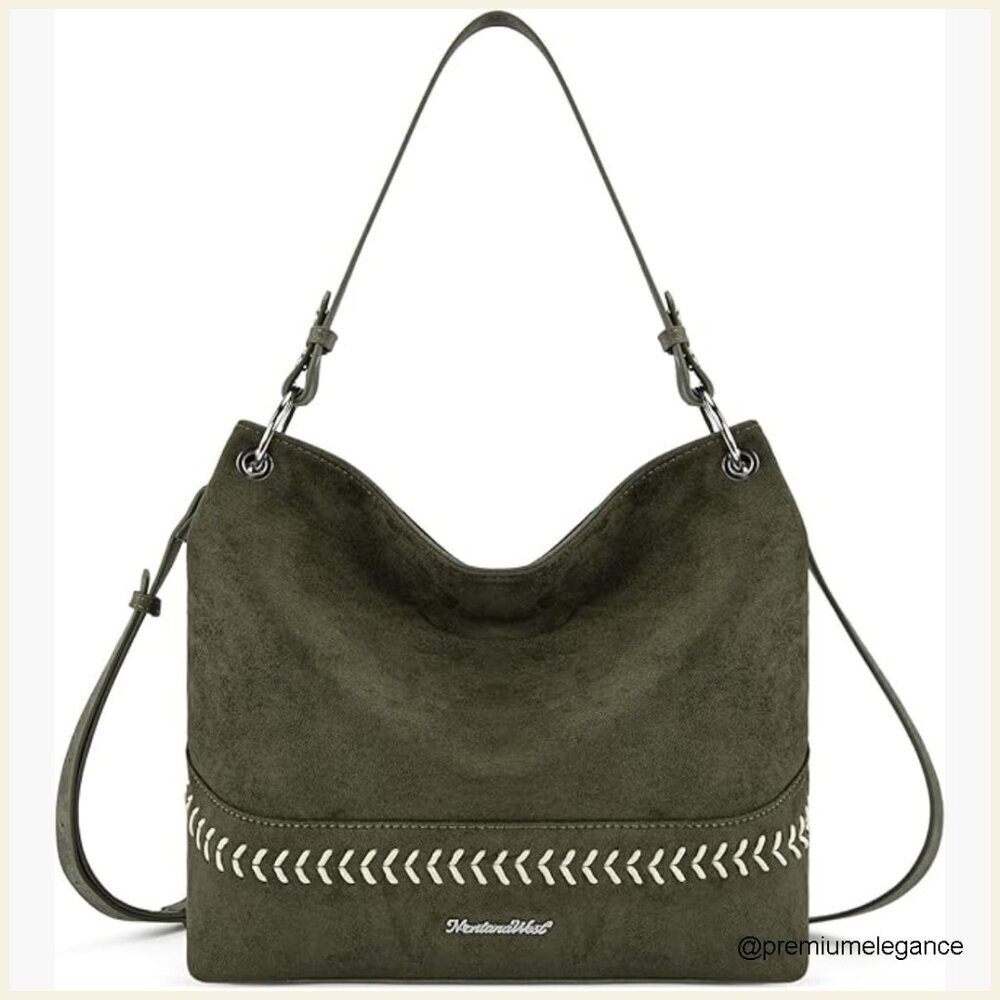 Large Faux Suede Hobo Bag with Detachable Straps and Back Pocket